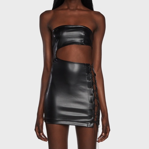 Edikted Dresses & Skirts - EDIKTED Faux Leather Side Lace-up Dress